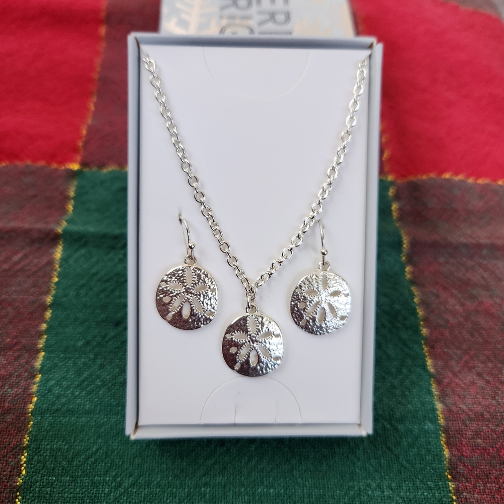 🔥Sand Dollar Bracelet & Earring Set Shiny Silver Gift Stocking Stuffer